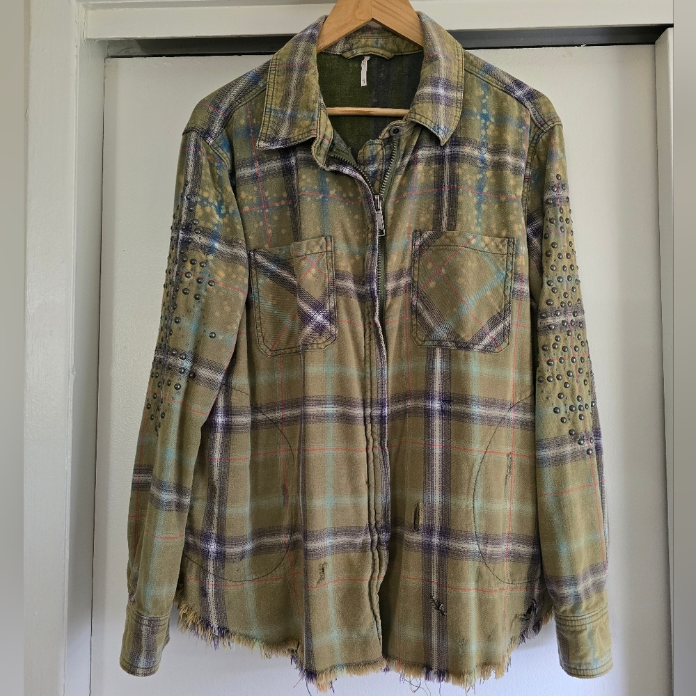 Free People Distressed Flannel Jacket